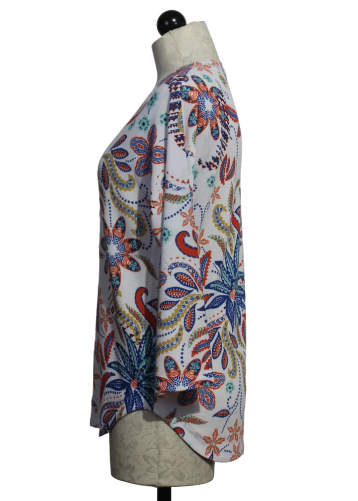 Side view of 3/4 Sleeve Multicolored Floral top by Nally and Millie