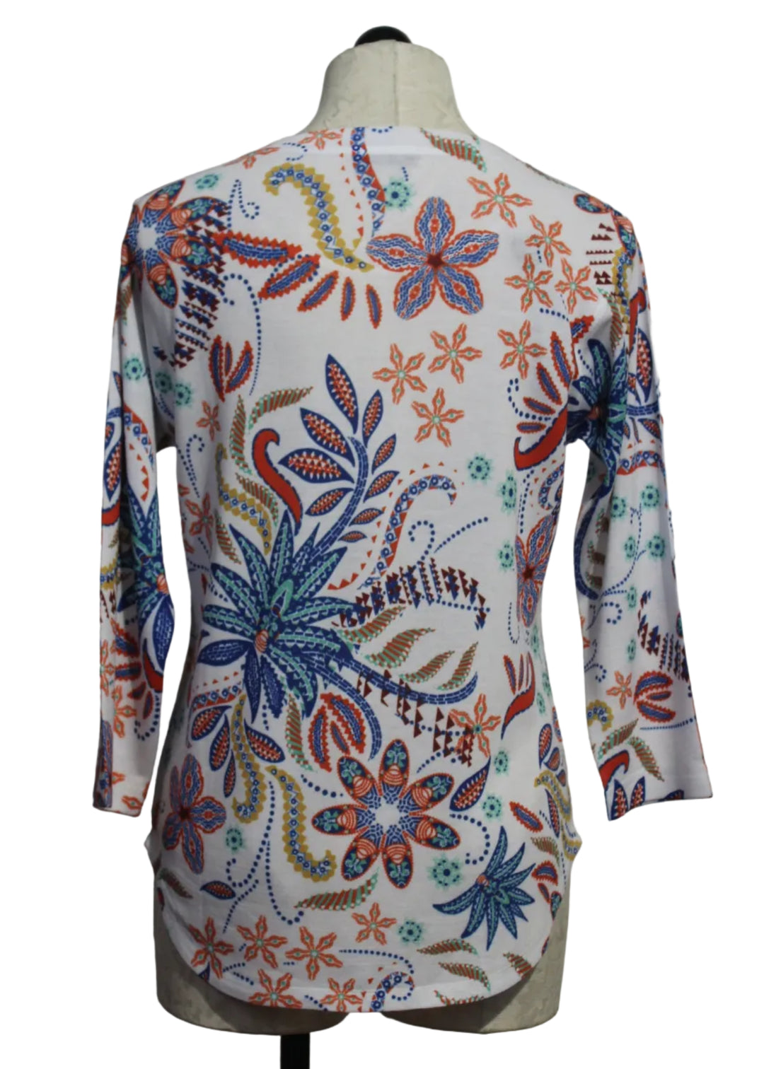 back view of 3/4 sleeve Multicolored Floral Nally and Millie top