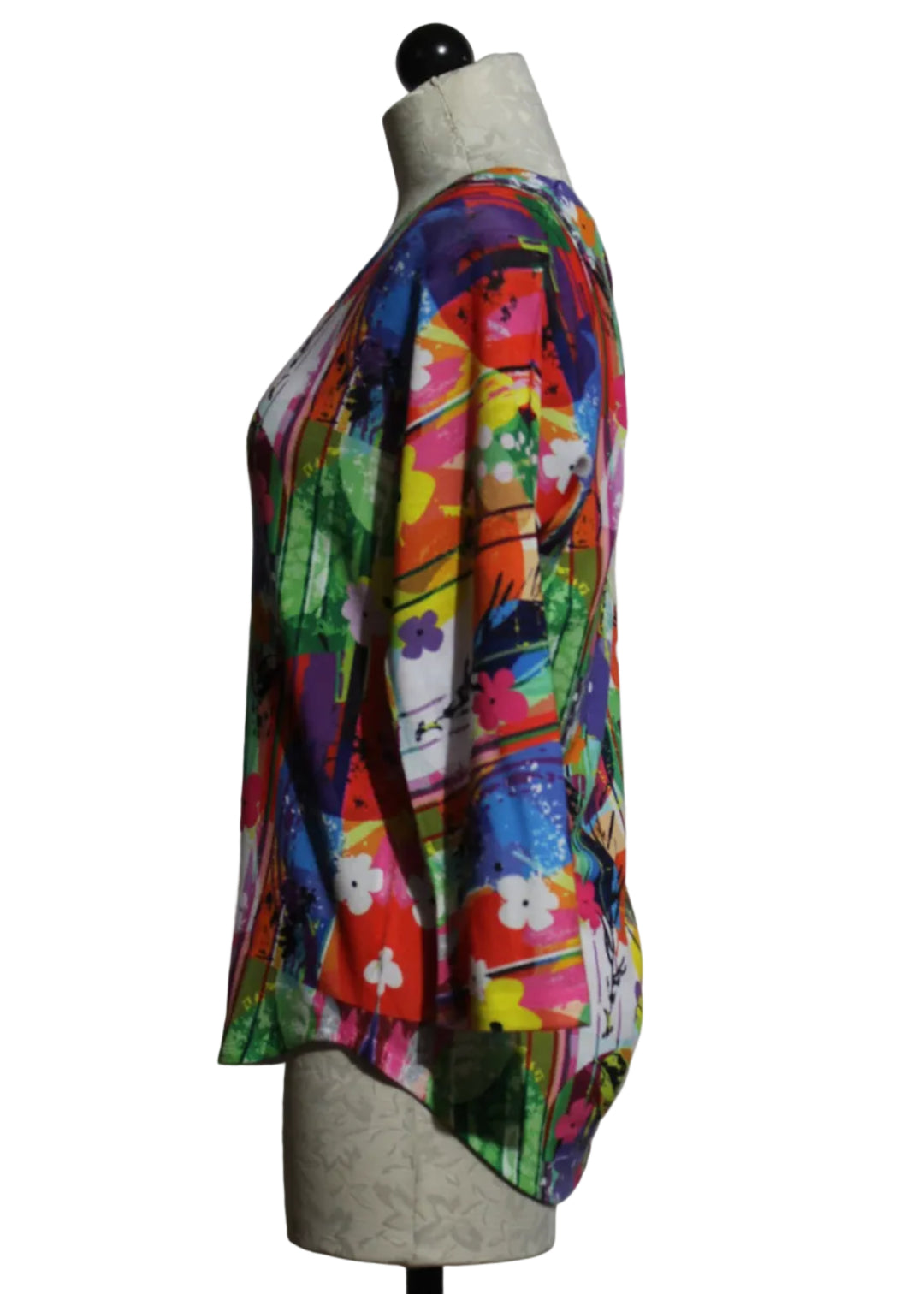 Side view of Multicolored 3/4 Sleeve Leafy Floral Top by Nally and Millie