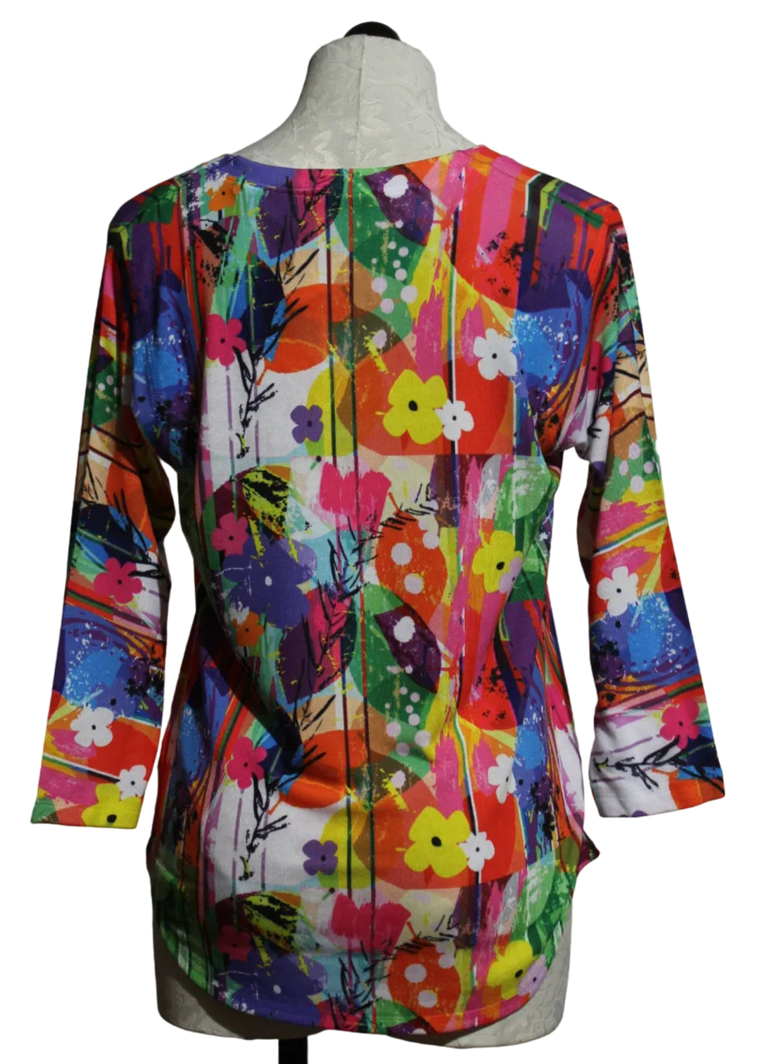 Back view of Multicolored V Neck Leafy Floral Top by Nally and Millie