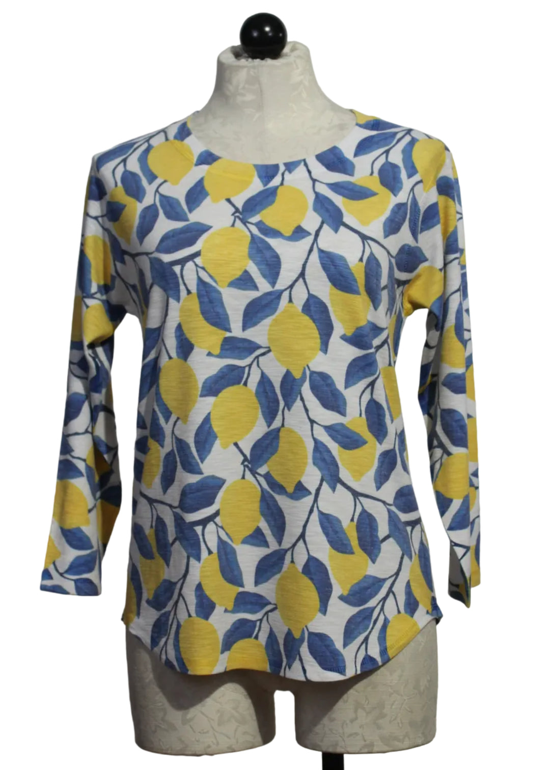 Lemon Print Crew Neck 3/4 Sleeve Top by Nally and Millie