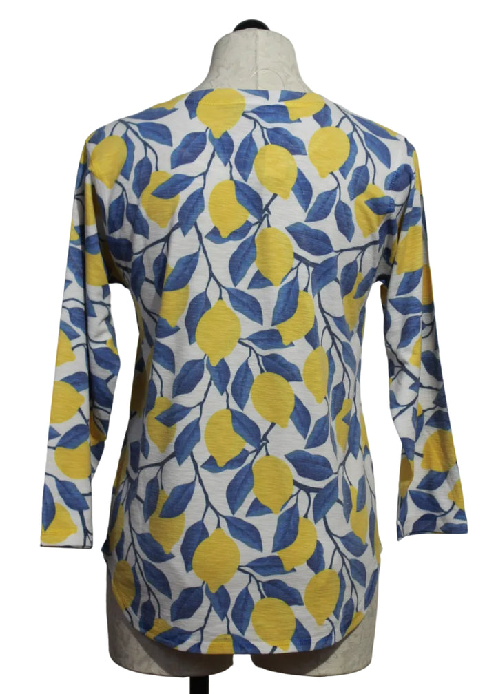 Back view of Lemon Print Crew Neck 3/4 Sleeve Top by Nally and Mllie