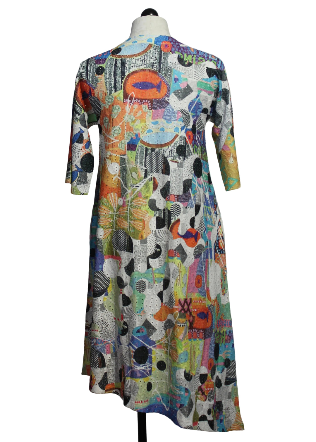 back view of The Funky Seed Short Sleeve Asymmetrical Hem Dress by Inoah 