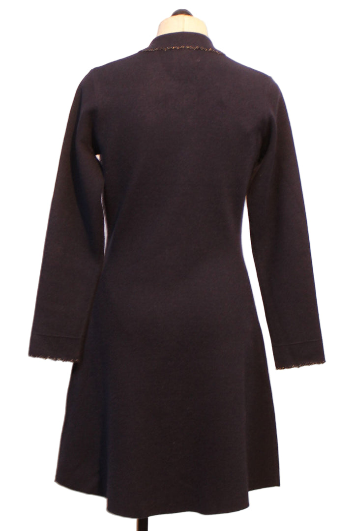 back view f Navy Flared Button Front Knit Dress by Leo & Ugo