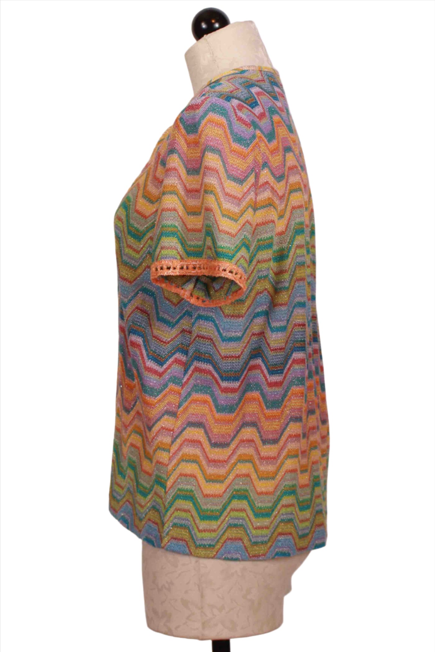 side view of Multi-Colored Wavy Patterned Niloo Top by Valerie Khalfon