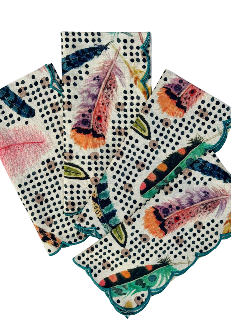 Polka Plumes Scallop Napkin 20" 20" Set of 4 by Betsy Olmsted