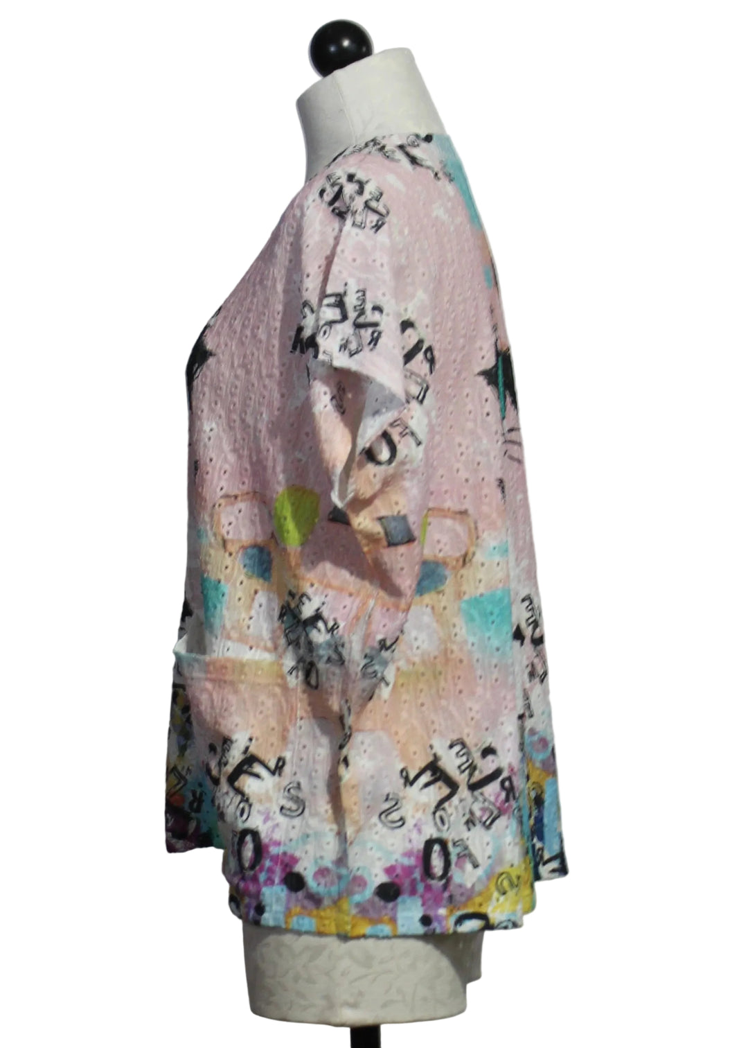 side view of Piper "the Dog" Short Sleeve A-Line Hi Lo Top by Inoah