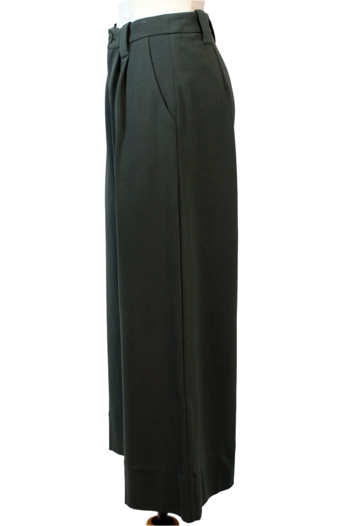 side view of Dark Green Ankle-length Palazzo Nia Trouser by SKFK