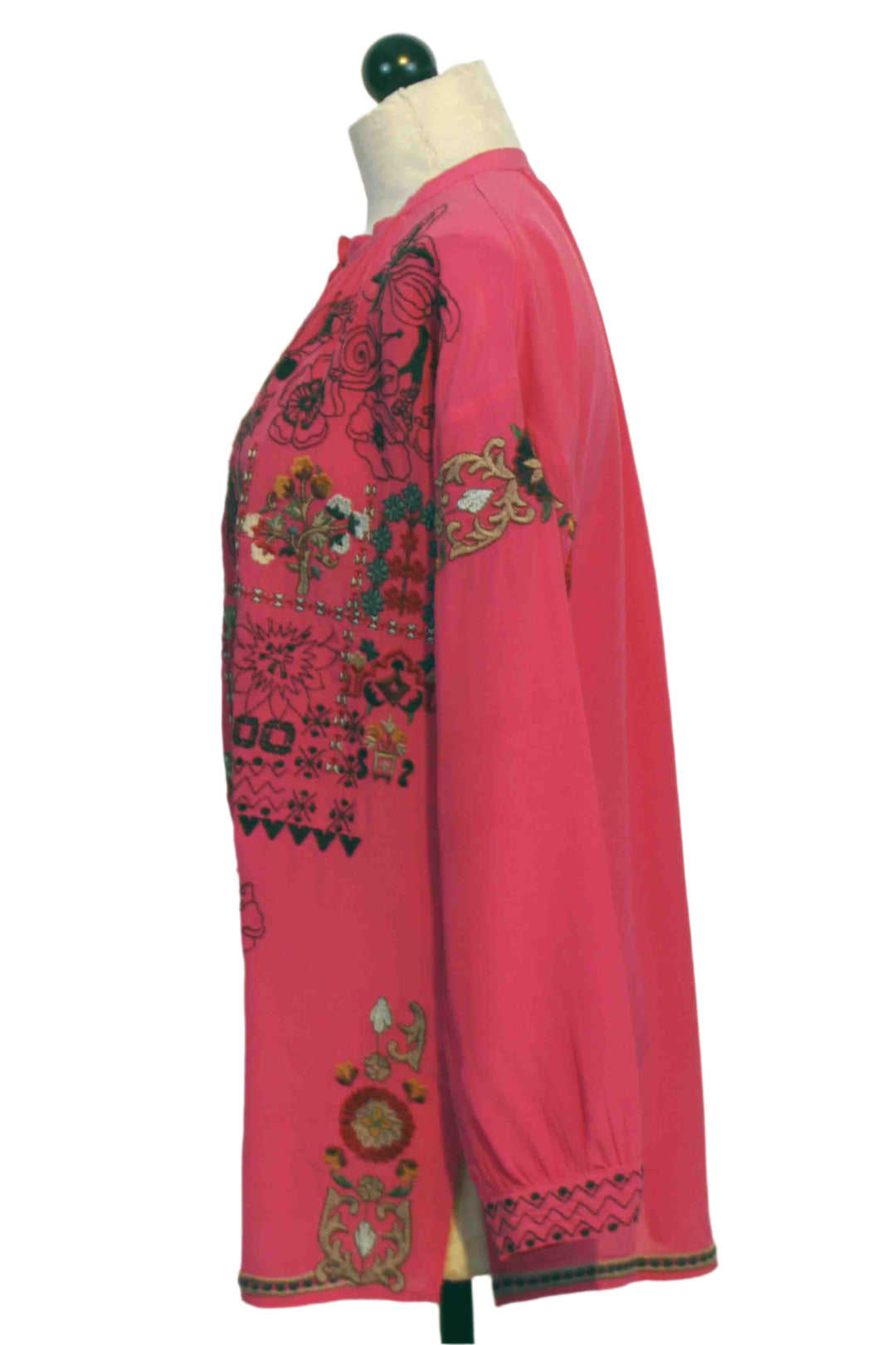 side view of Rose Violet Embroidered Niccola Tunic by Johnny Was