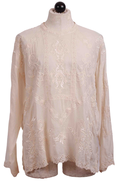 Shell Colored Embroidered Nola Blouse by Johnny Was