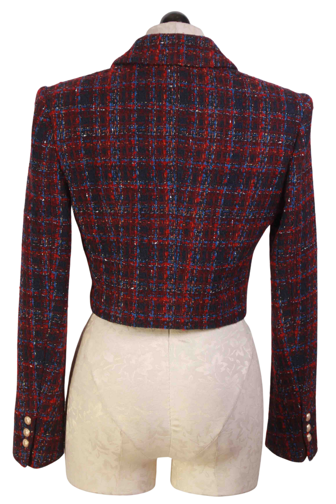 back view of  Navy/Merlot Norah Tweed Blazer by Generation Love