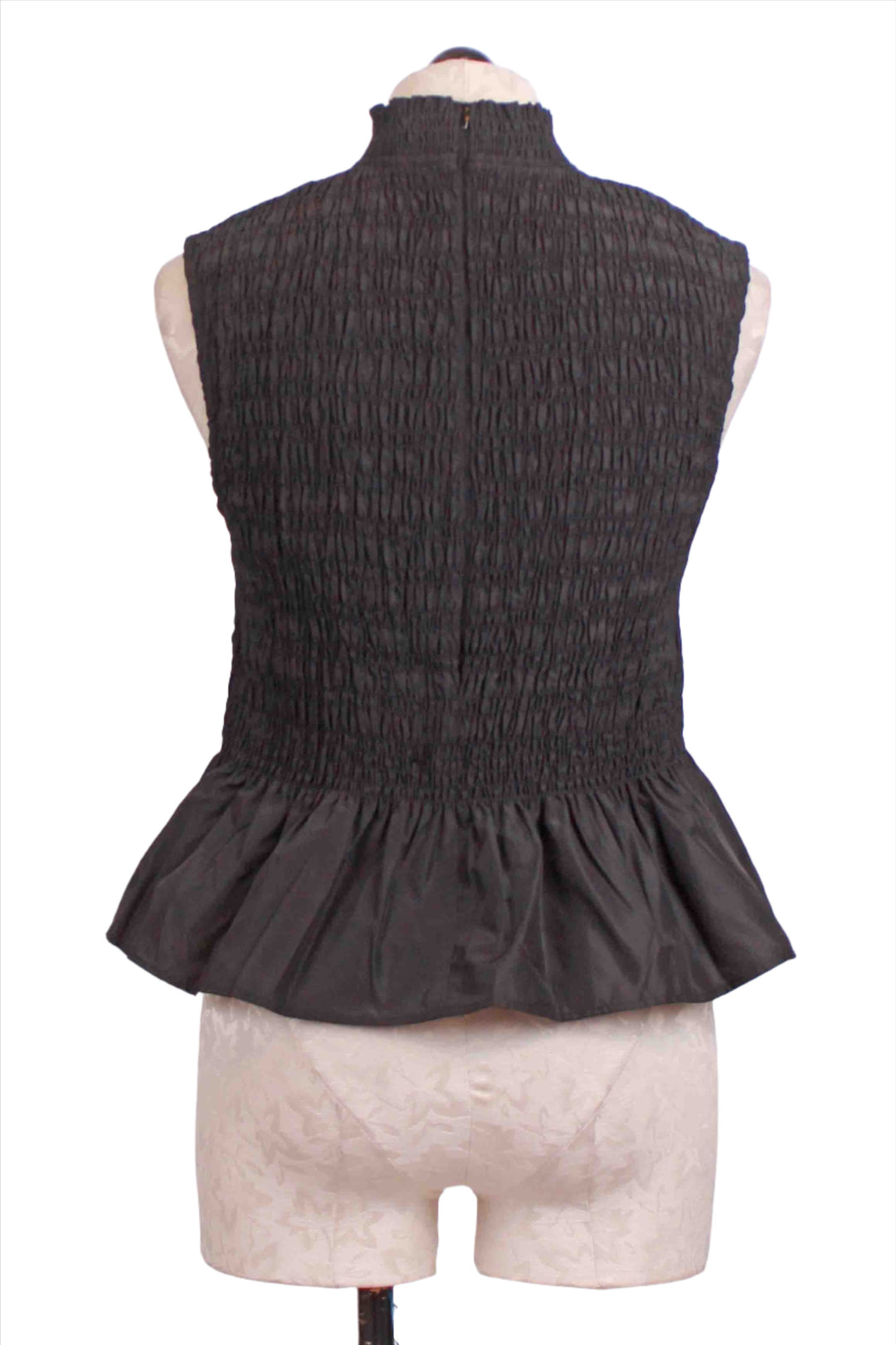 back view of Black Sleeveless Smocked Odie Top by Marie Oliver