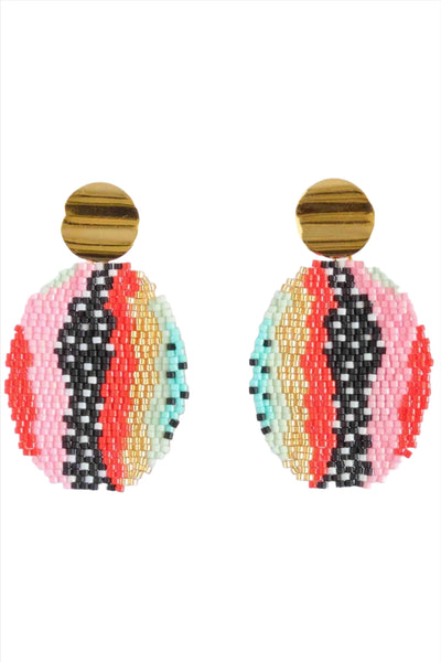 Beaded Handwoven Organic Oval Drop Earrings by Mayana Designs Co
