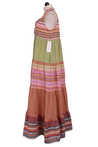 side view of Pink Sleeveless Multicolored Alonissos Maxi Dress by Pearl & Caviar