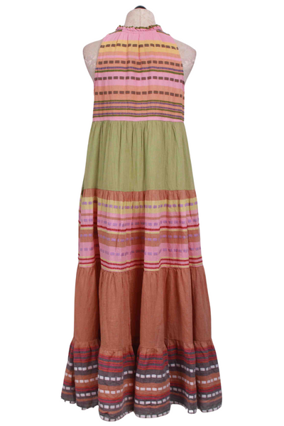 back view of Pink Sleeveless Multicolored Alonissos Maxi Dress by Pearl & Caviar
