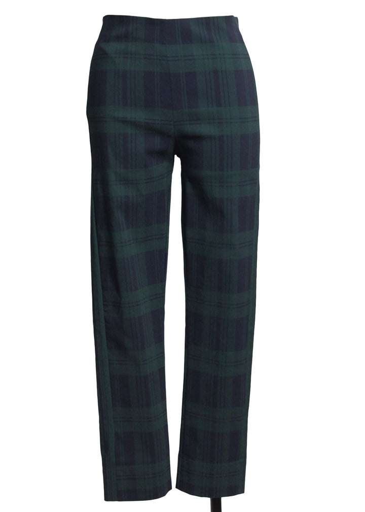 Navy Green Plaid Black Watch Plaid Gripeless Pull-On Pant by Gretchen Scott 