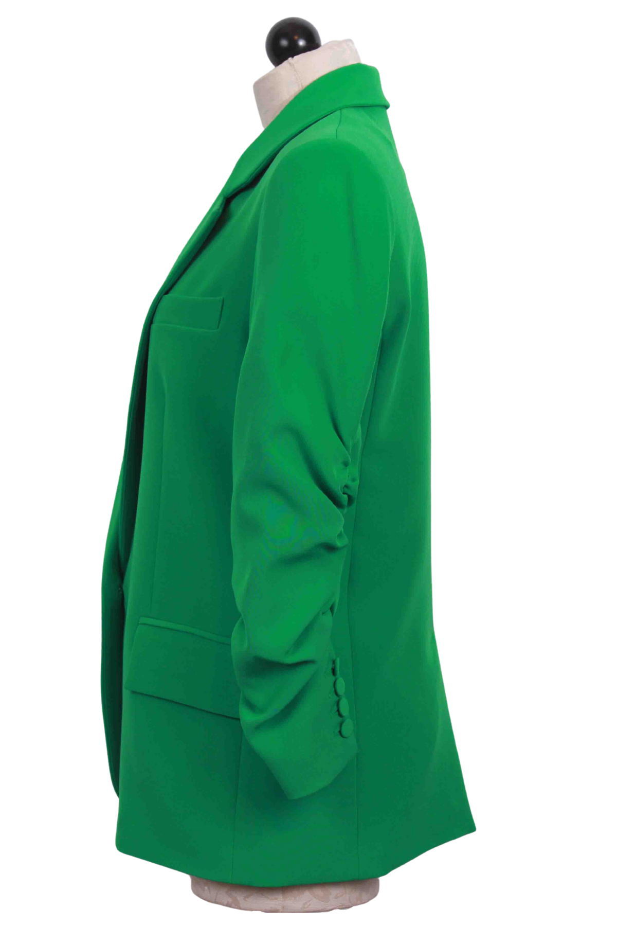 side view of Kelly Green Madison Crepe Blazer by Generation Love
