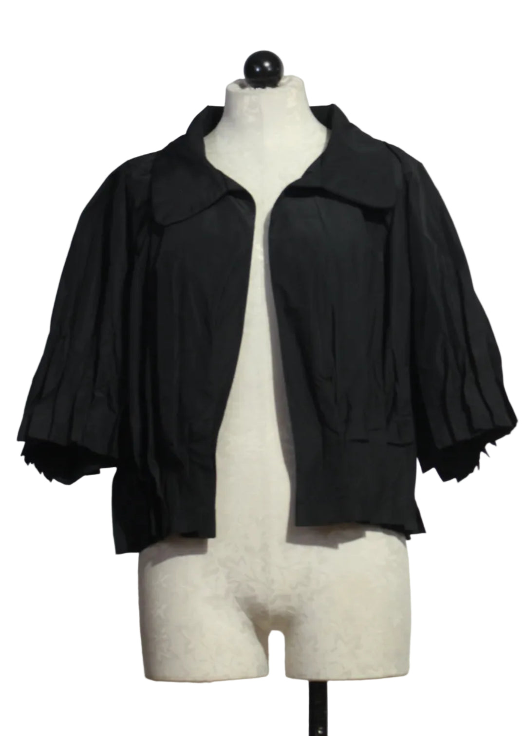 Black Open Front, Pleated Sleeve and Bottom Kori Jacket by Kozan 