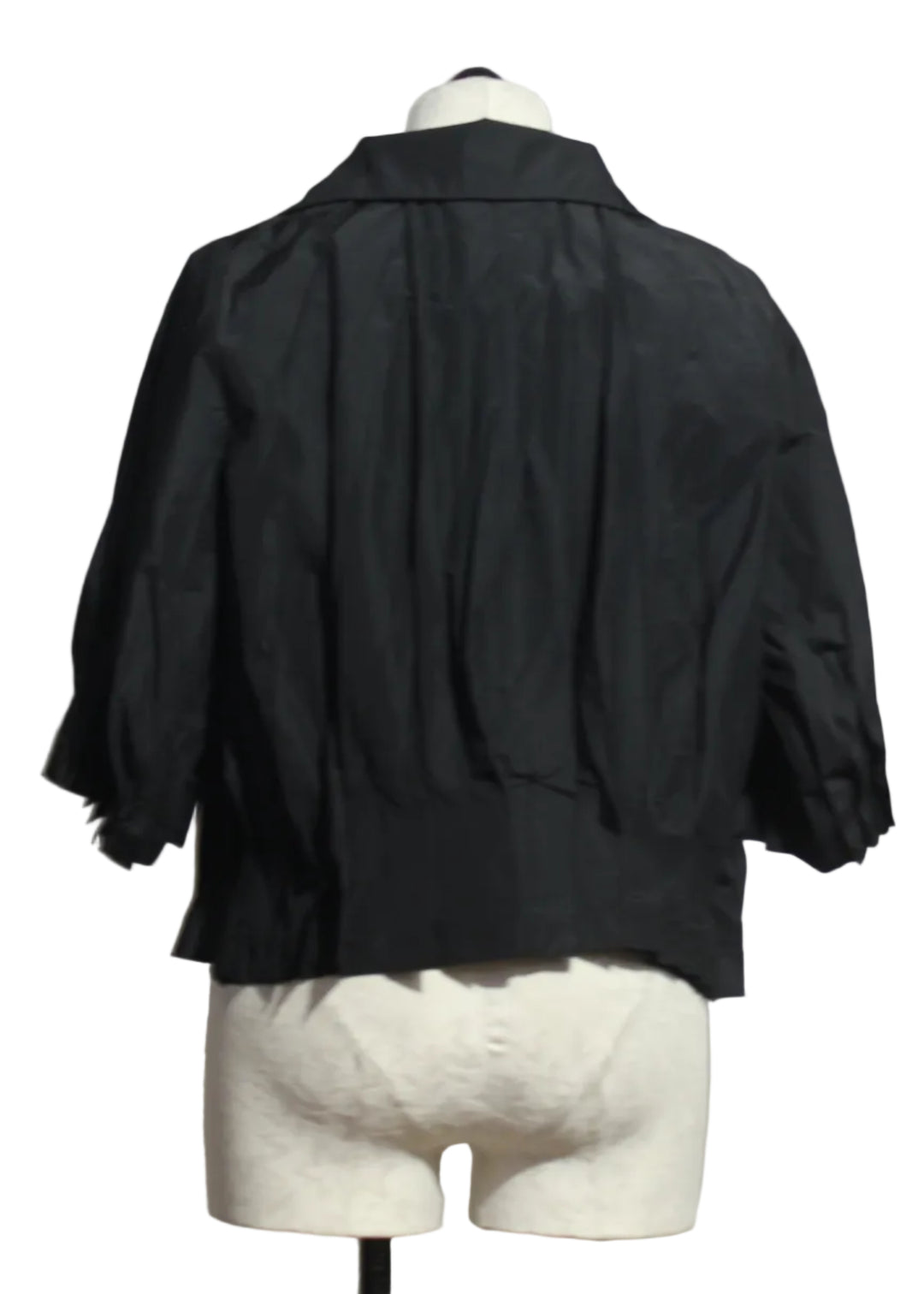 back view of Black Open Front, Pleated Sleeve and Bottom Kori Jacket by Kozan 