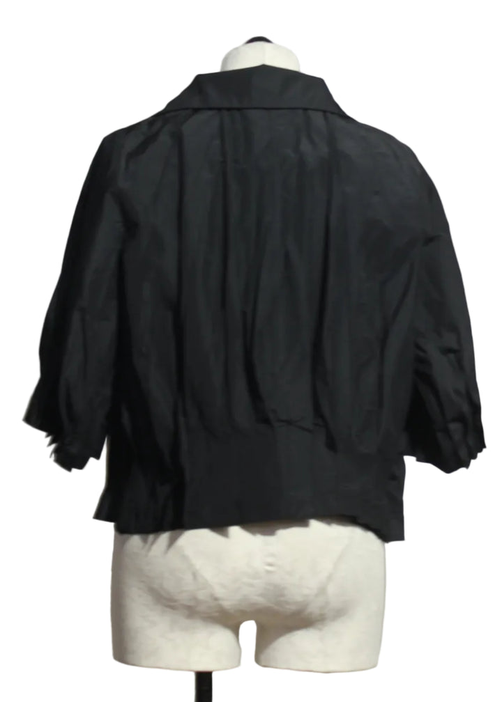 back view of Black Open Front, Pleated Sleeve and Bottom Kori Jacket by Kozan 