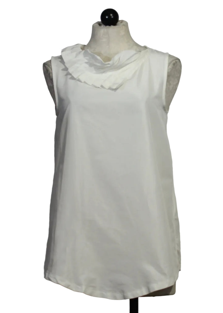 Branco colored Amber Top by Kozan is a sleeveless tunic with a pleated neck