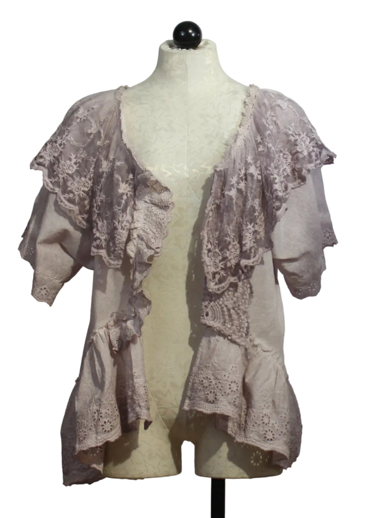 Lilac Draped Lace Ruffled Silhouette Jacket by Paper Lace i