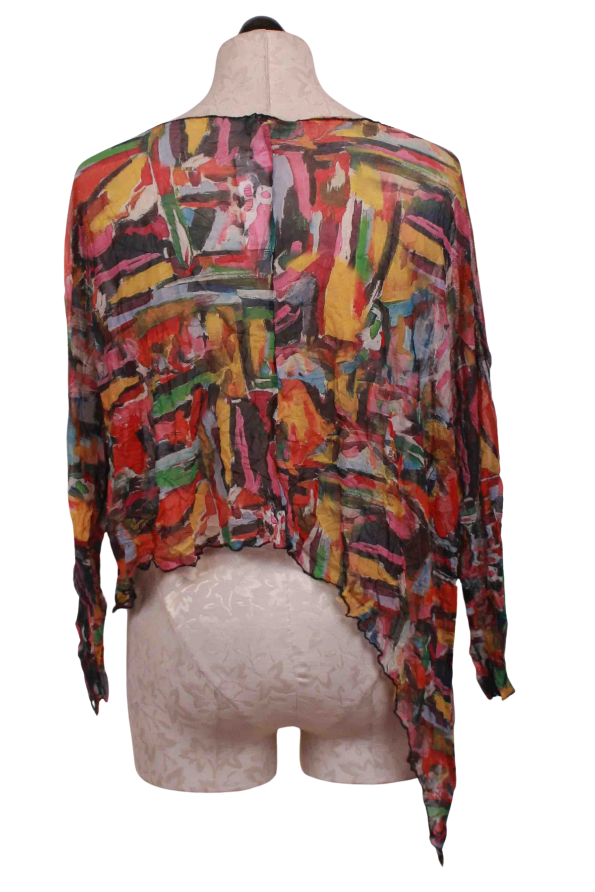 back view of Mesh Abstract Print Cropped Hi Low Top by Reina Lee
