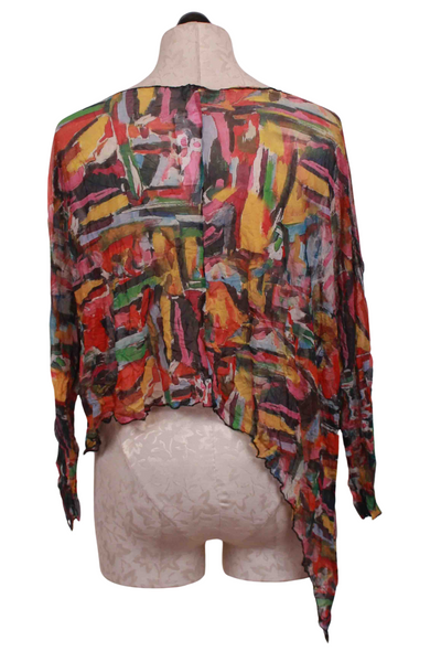 back view of Mesh Abstract Print Cropped Hi Low Top by Reina Lee
