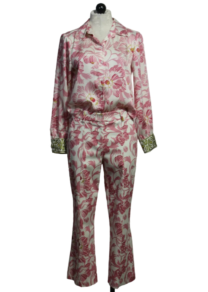 The Marianna Trouser by Drew in the Lotus Flower Print paired with the matching Alexa Floral Blouse by Drew