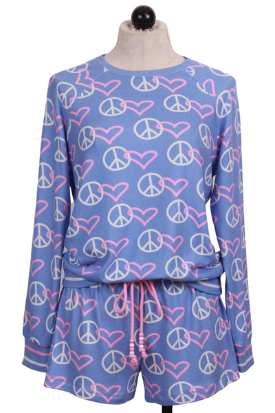 Long Sleeve Peace Love Top by PJ Salvage paired with matching Peace Love shorts