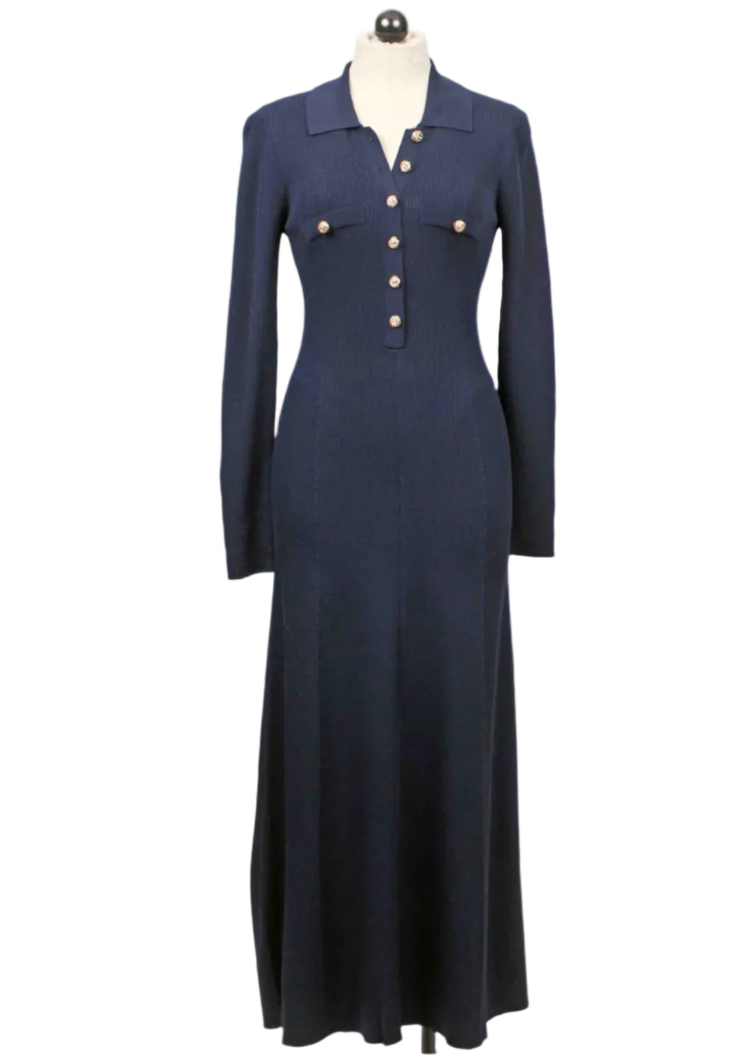 Petina Navy Rib Knit Sweater Dress with Gold Buttons | Generation Love XS / Navy Petina Navy Rib Knit Sweater Dress with Gold Buttons | Generation Love XS / Navy