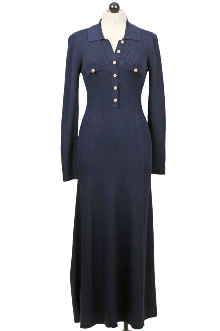 Navy Ribbed Knit Petina Sweater Dress by Generation Love with Gold Buttons