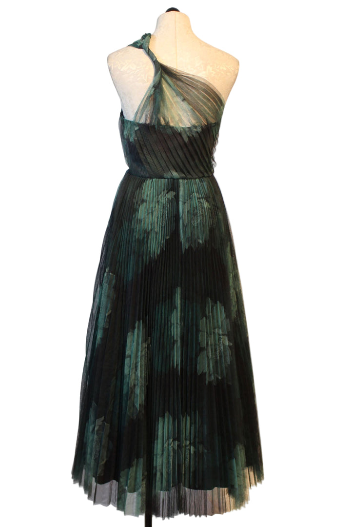 back view of The Philippa Gown by Hutch in the Forest Tonal Sketched Floral print tulle fabric