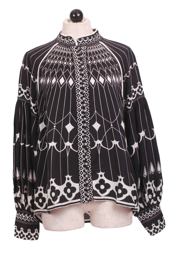 Onyx Black/St Mary's Print Long Sleeve Pia Top by Scarlett Poppies