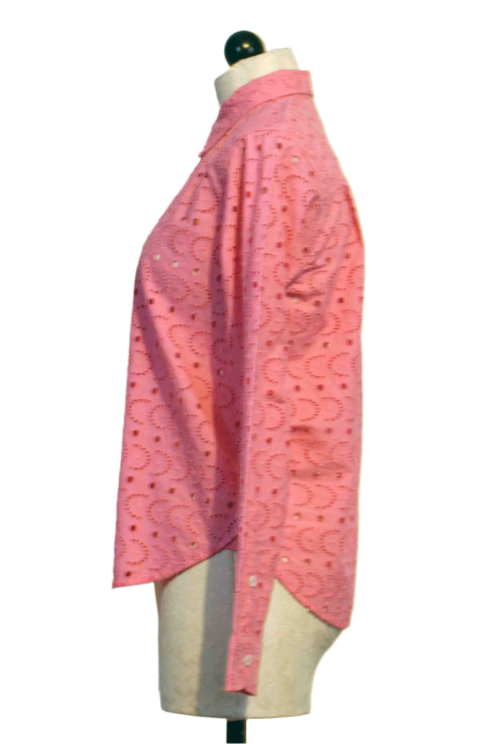 side view of Pia Eyelet Shirt in the color Neon Pink by Kerri Rosenthal