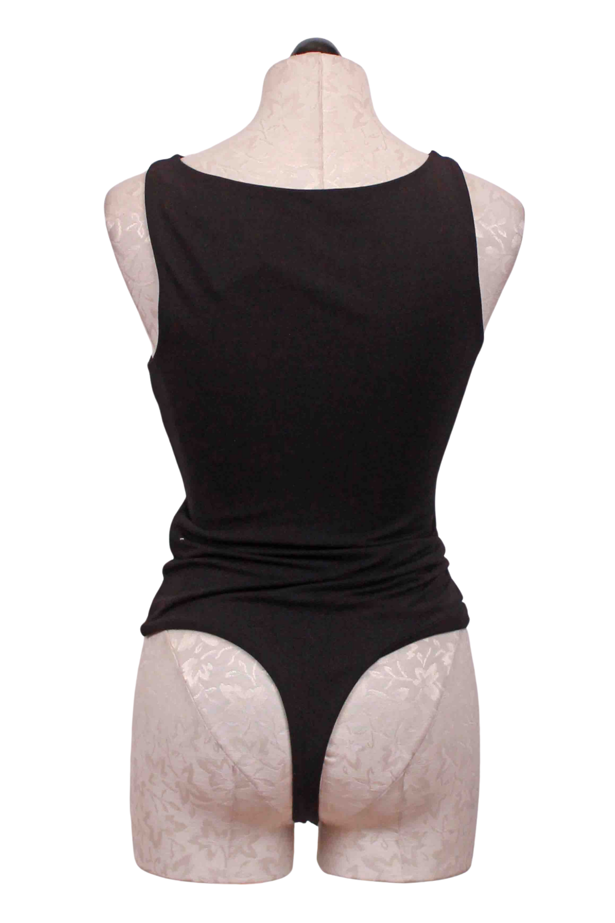back view of Black Sleeveless Plage Bodysuit by Rue Sophie