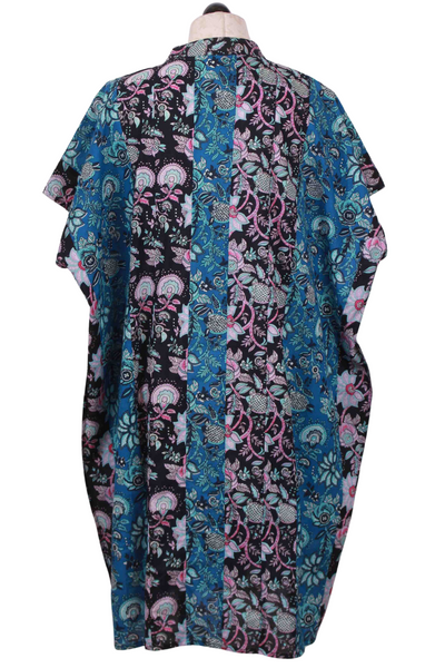 back view of French Blue Patchwork Playa Caftan by Mille