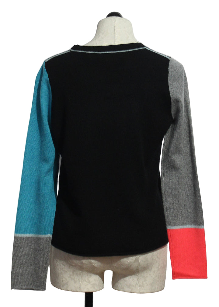 back view of Onyx Combo Block Talk Sweater by Lisa Todd 