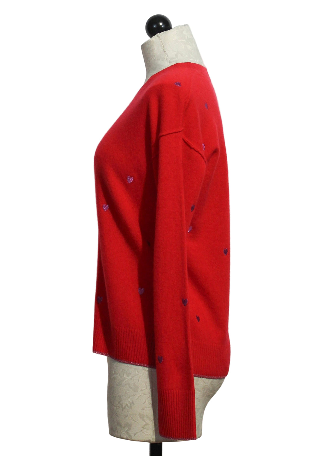 Side view of Risky Red Call It Love Sweater by Lisa Todd