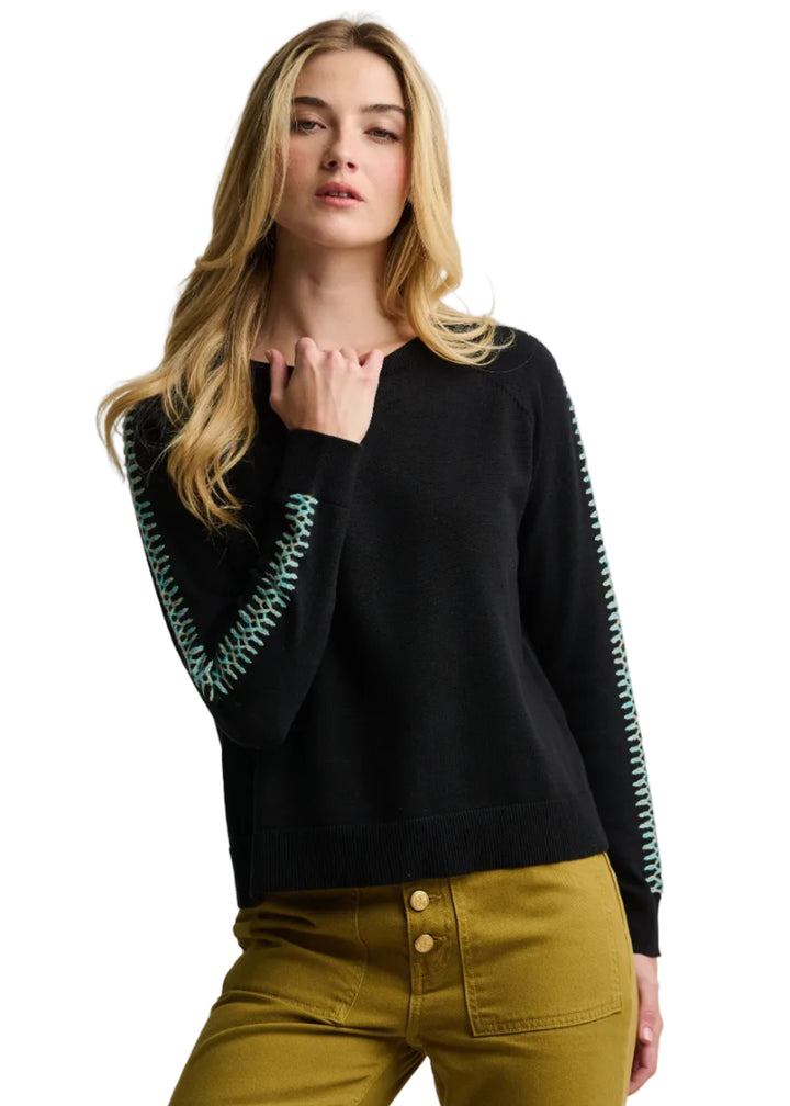 Model wearing the BLACK Stitchy Mix Sweater by Lisa Todd
