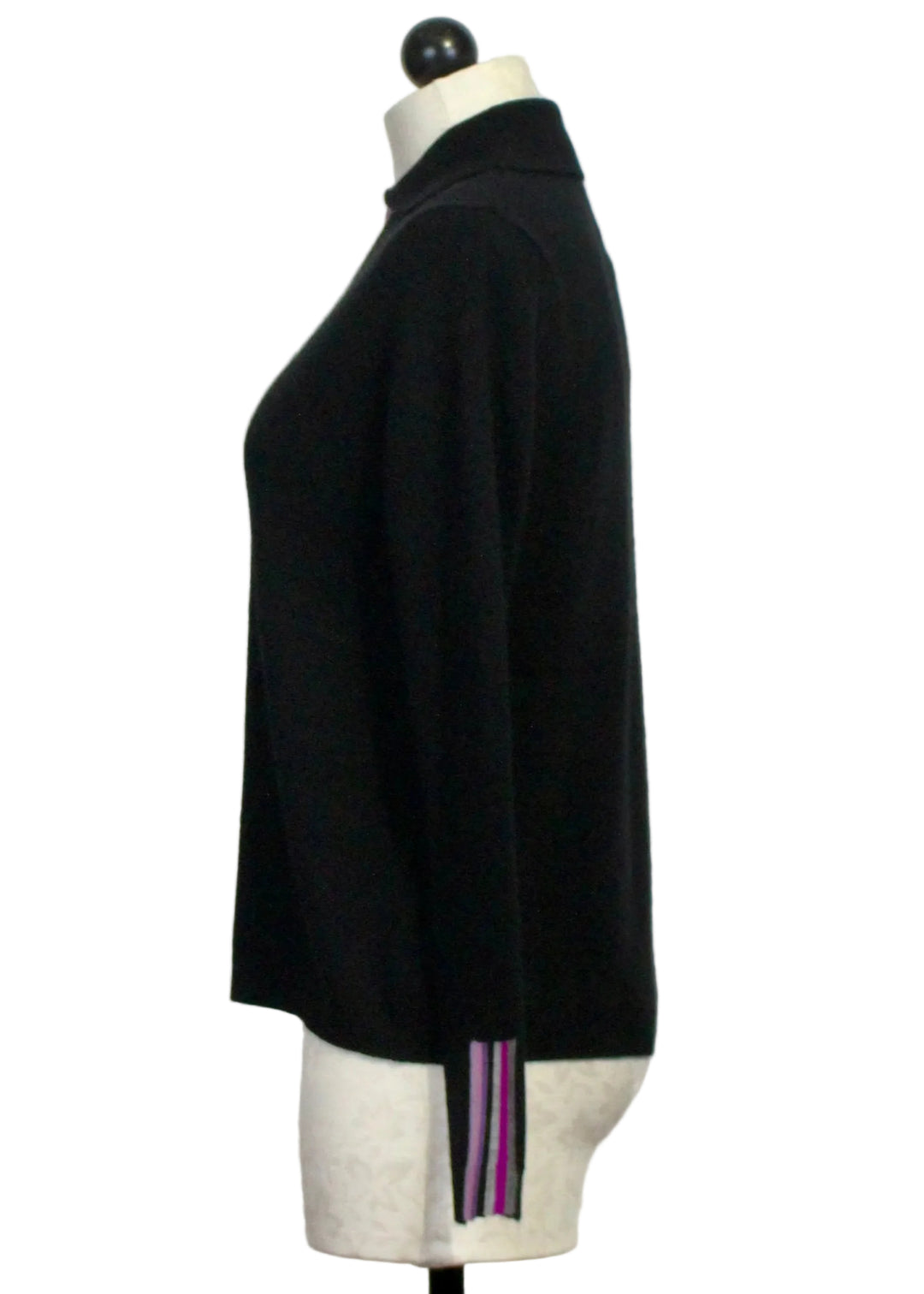 Side view of the ONYX Collar Call Sweater by Lisa Todd