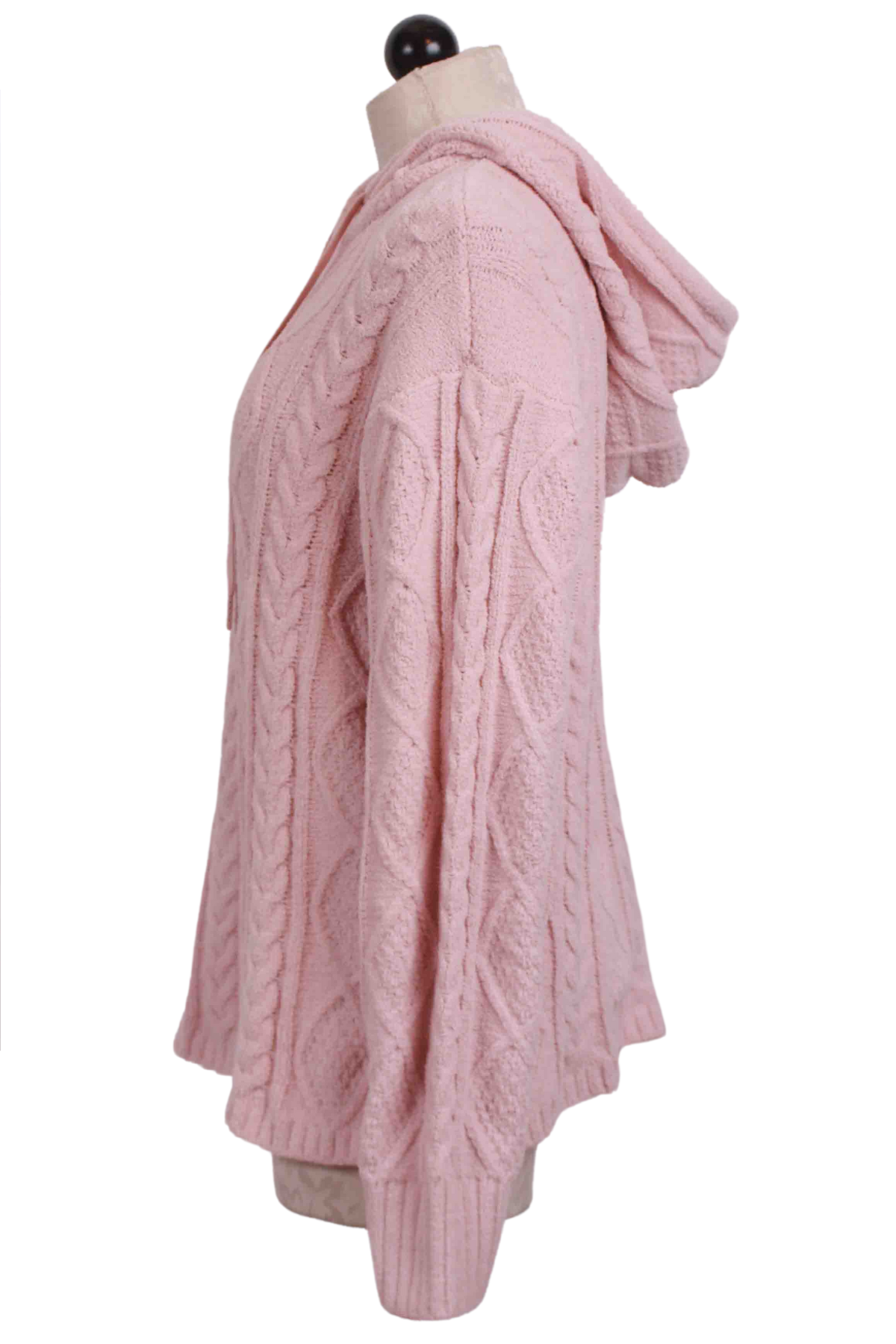 side view of Pink Clay Cable Knit Lounge Hoodie by PJ Salvage