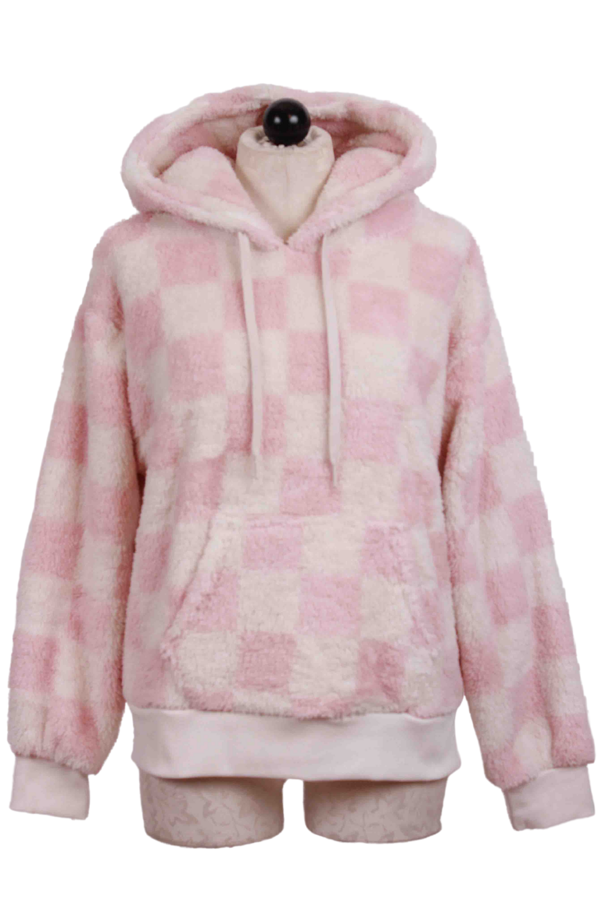 Pink and Clay Checked Lets Cozy Fuzzy Hoodie by PJ Salvage