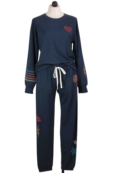 Navy Stoney Mind Long Sleeve Top by PJ Salvage paired with the matching Stoney Mind Pant