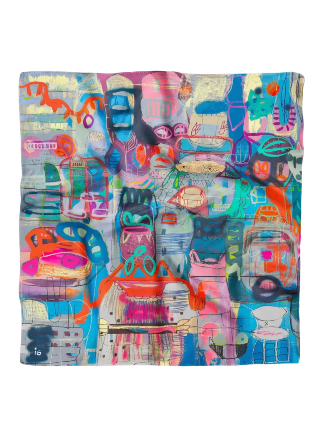 37.5 x 37.5" Square Roadmap Cotton Scarf by Isabelle Gougenheim Designs