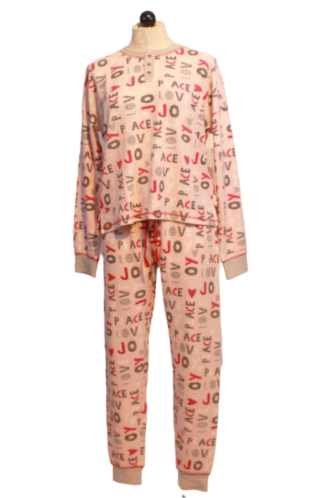 Blush colored Peace, Love, Joy Ski Jammie PJ Set by PJ Salvage