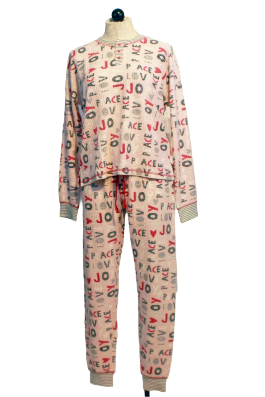 Blush colored Peace, Love, Joy Ski Jammie PJ Set by PJ Salvage