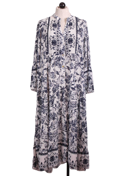 Navy and White Floral Ruth Midi Length Dress by Scandal Italy