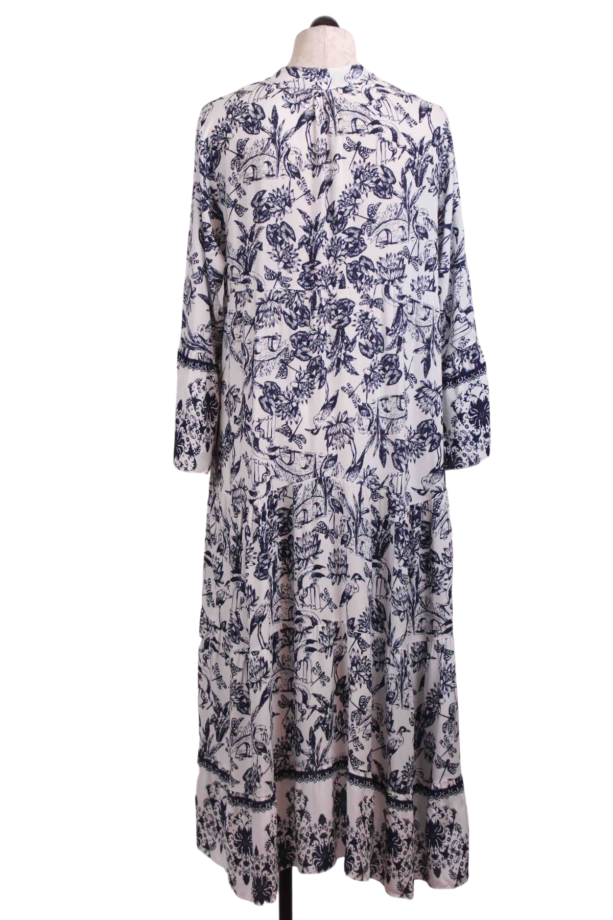 back view of Navy and White Floral Ruth Midi Length Dress by Scandal Italy