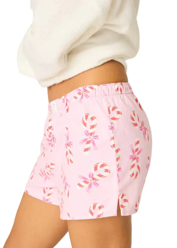 side view of Candy Cane Flannel Shorts by PJ Salvage